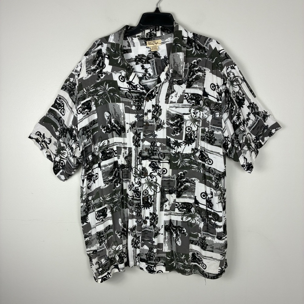 Panama‎ Jack Biker Print Shirt 2X XXL Short Sleeve Camp Hawaiian Cruise Beach